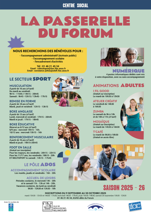 Horaires inscriptions activités Centre Social