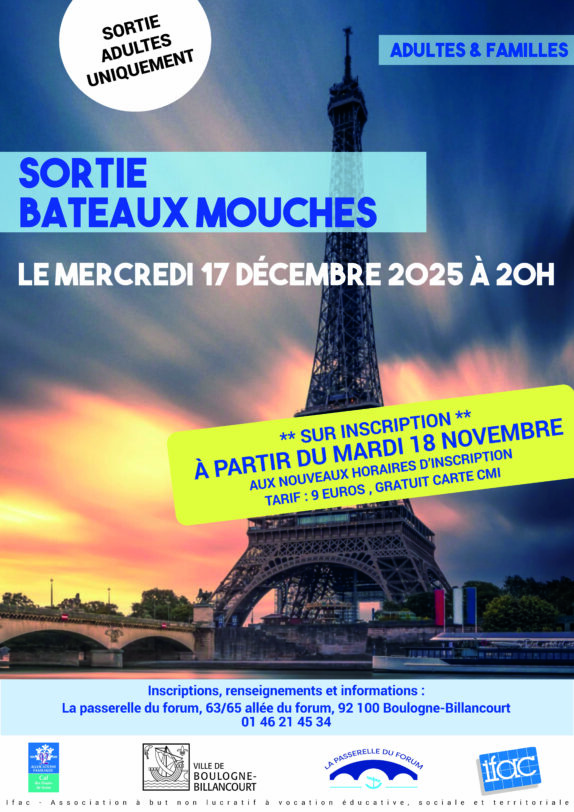 Sortie bateaux mouches  le mercredi 17 décembre 2025 à 20h !