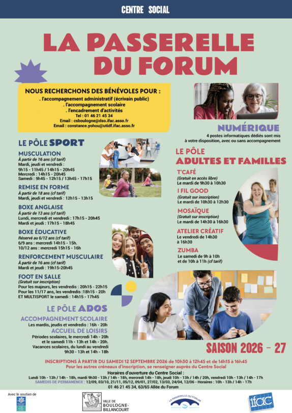 Reprise des activités au Centre Social à partir du mardi 22 septembre 2026.